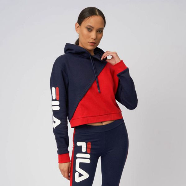 Fila Emily Women's Hoodies - Navy/Red/White,NZ 507-73068